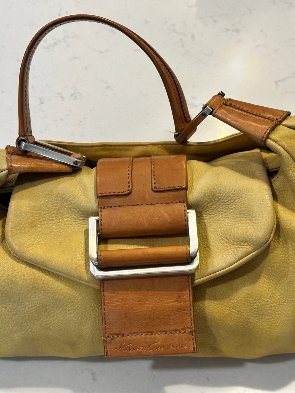 Kenneth Cole Yellow and Tan Leather Shoulder Bag